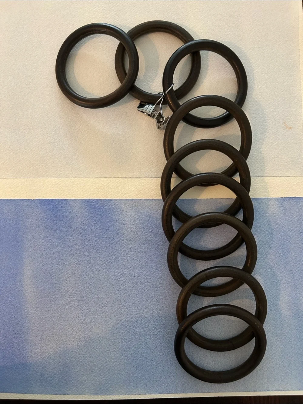 Pottery Barn Dark Brown Wooden Curtain Rings  - Set of 9